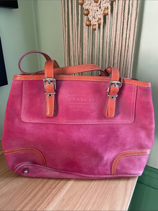 Coach Handbags - Vintage Coach Pink Suede Tote with Tan Leather Trim and Straps